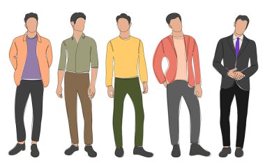 Erkekler, erkekler çizim, kontur, vektör, izole edilmiş