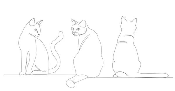 Gatos Sentarse Boceto Dibujo Por Una Línea Continua Vector — Archivo Imágenes Vectoriales