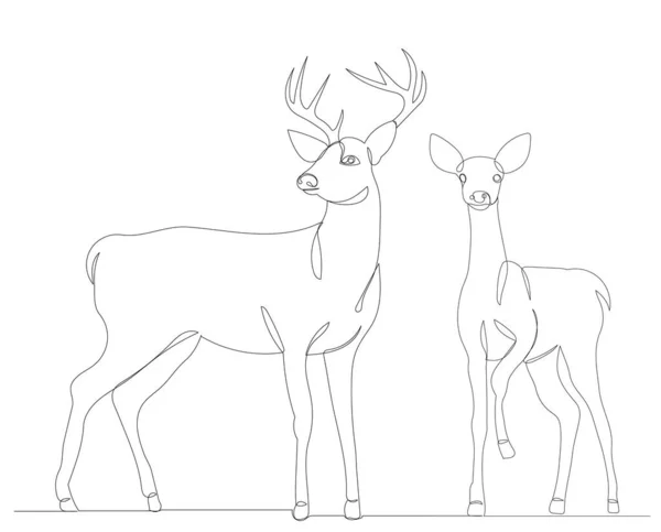 鹿和小鹿画一个连续直线 — 图库矢量图片