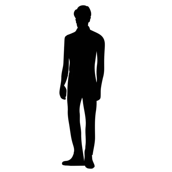 Noir Silhouette Homme Gars Debout Isolé — Image vectorielle