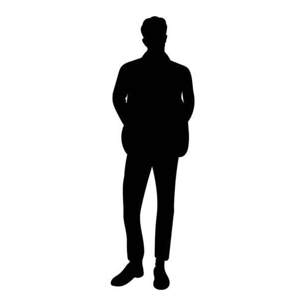 Black Silhouette Man Guy Standing Isolated Vector — Vettoriale Stock