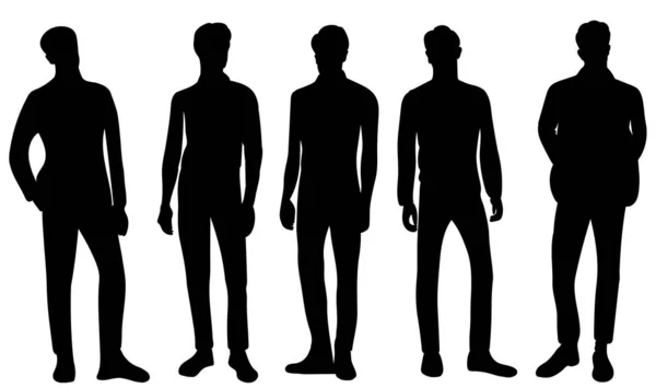 Black Silhouette Group Men Guys Isolated — 图库矢量图片