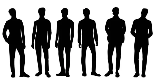 Black Silhouette Group Men Guys Isolated Vector — Vetor de Stock