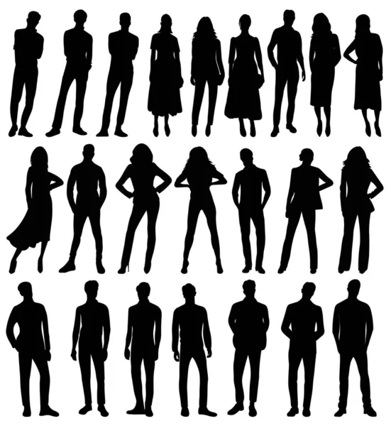 Black Silhouette People Set Isolated Vector — Vetor de Stock