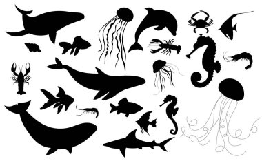 deniz balığı, denizanası siyah yalıtılmış, vektör