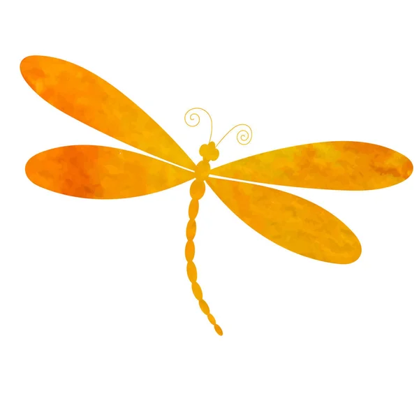 Dragonfly Orange Watercolor Silhouette Isolated Vector — Stock Vector