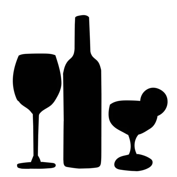 Silhouette Bottle Glasses Black Isolated Vector — 图库矢量图片