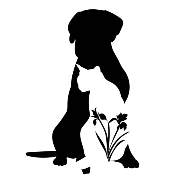 Silhouette Cat Dog Black Isolated — Vettoriale Stock