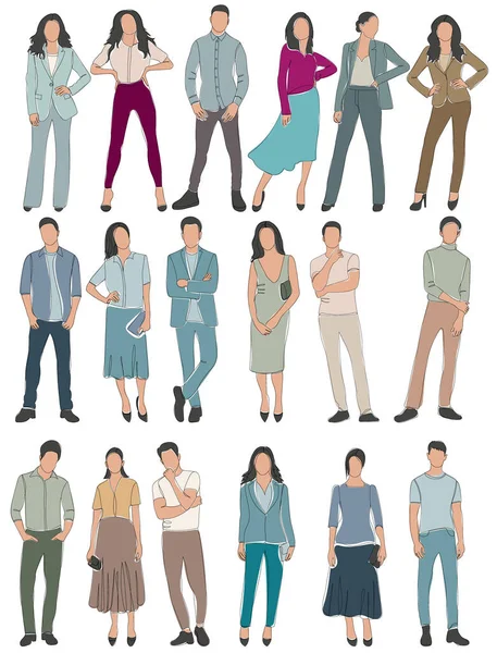 People Set Sketch Vector Isolated — Vetor de Stock