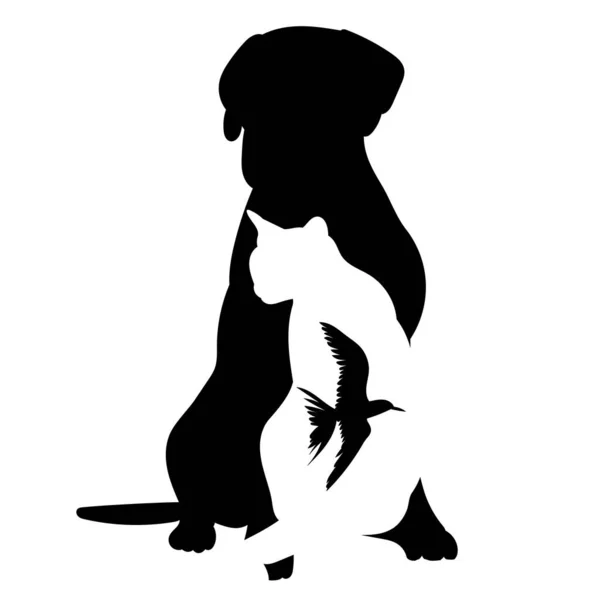 轮廓猫和狗黑色隔离 — 图库矢量图片