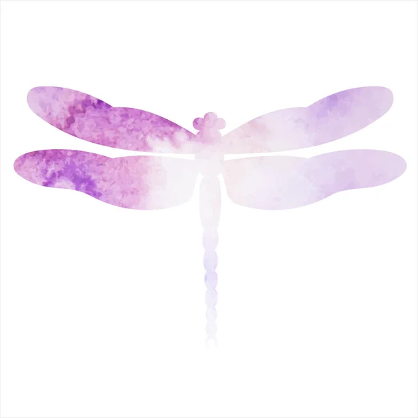 Dragonfly Purple Watercolor Silhouette Isolated — Stockový vektor