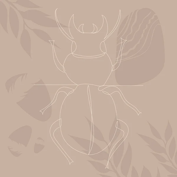 Beetle Insect Drawing Line Abstract Brown Background — Vetor de Stock