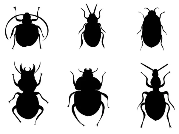 Beetle Silhouette Collection White Background Vector Isolated —  Vetores de Stock