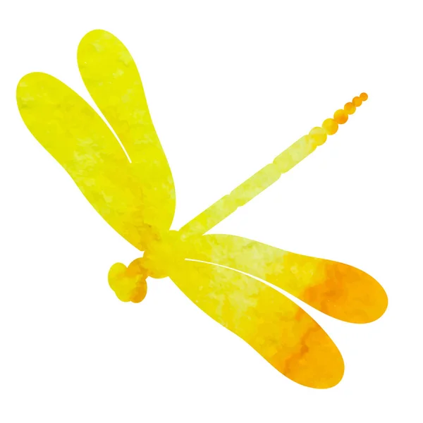 Dragonfly Yellow Watercolor Silhouette Vector Isolated — Stock Vector