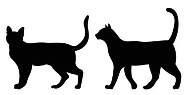 Kediler siyah siluet izole, vektör