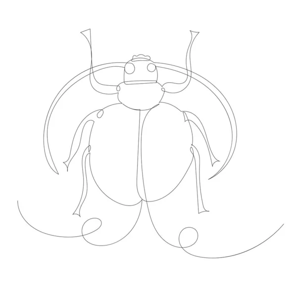 Beetle Sketch Drawing One Continuous Line — 图库矢量图片