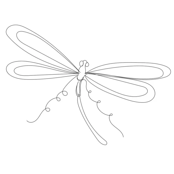 Dragonfly Sketch Drawing One Continuous Line Vector Isolated — стоковый вектор