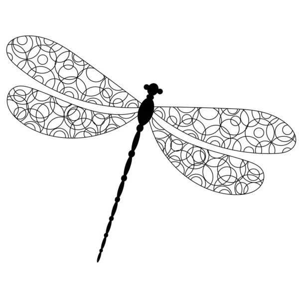 Dragonfly Doodle Drawing Silhouette Sketch — стоковый вектор