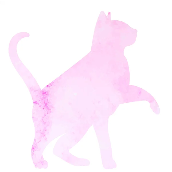 Pink Cat Watercolor Silhouette Isolated — Archivo Imágenes Vectoriales