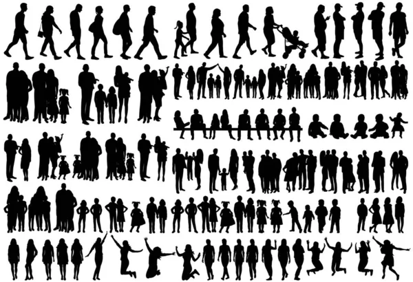 People Set Black Silhouette Isolated — Image vectorielle