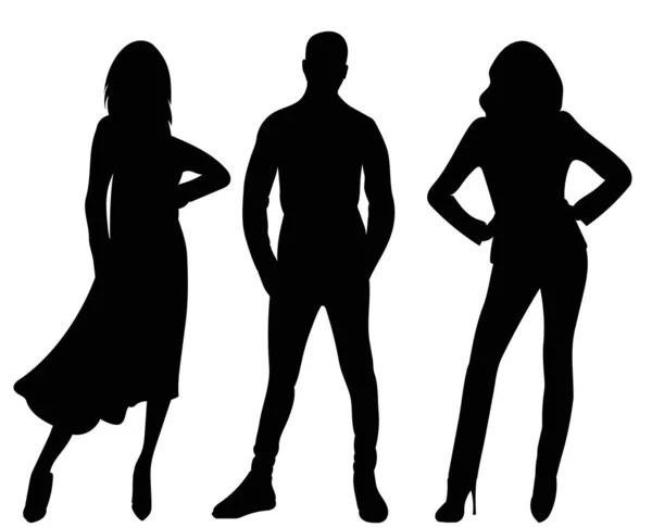 People Stand Black Silhouette Isolated Vector — Stockvektor