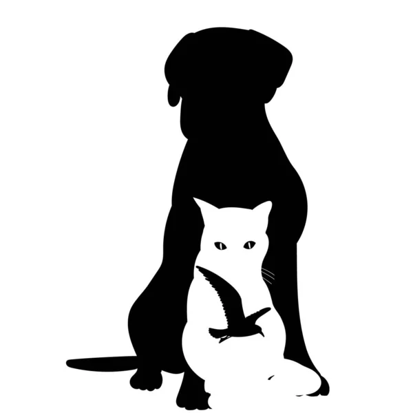 Dog Cat Black Silhouette Isolated Vector — Vetor de Stock