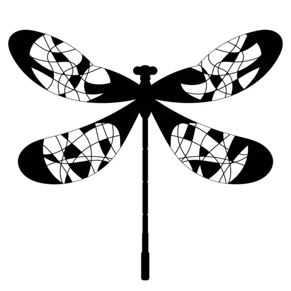 Dragonfly Black Doodle Silhouette Isolated — стоковый вектор