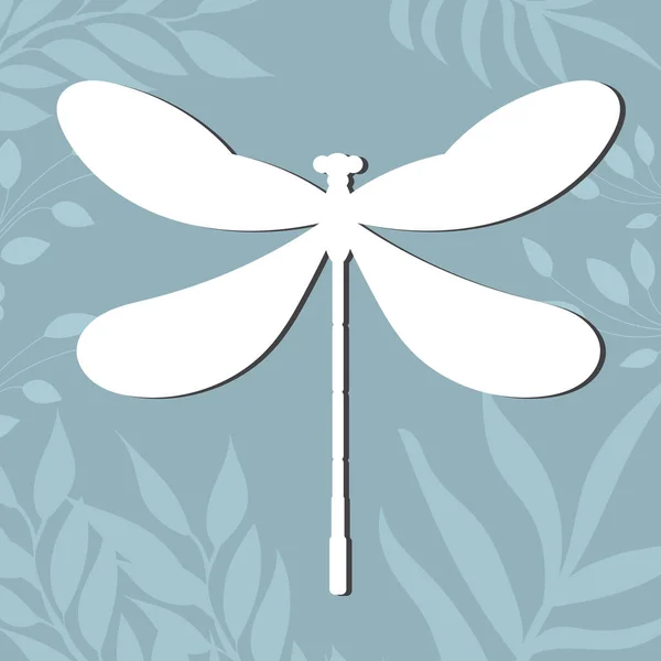 Dragonfly White Silhouette Abstract Background — Vetor de Stock