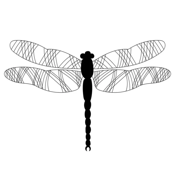 Dragonfly Black Doodle Silhouette Isolated — стоковый вектор
