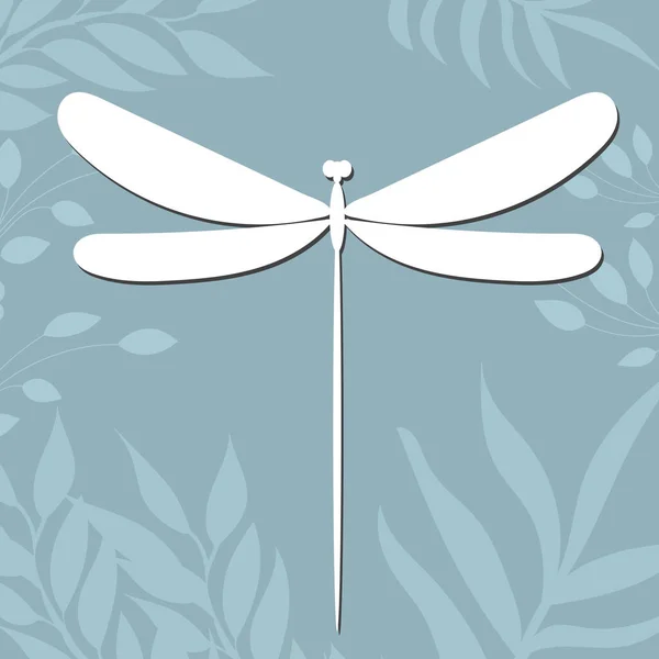 Dragonfly White Silhouette Abstract Background Isolated Vector — Vetor de Stock