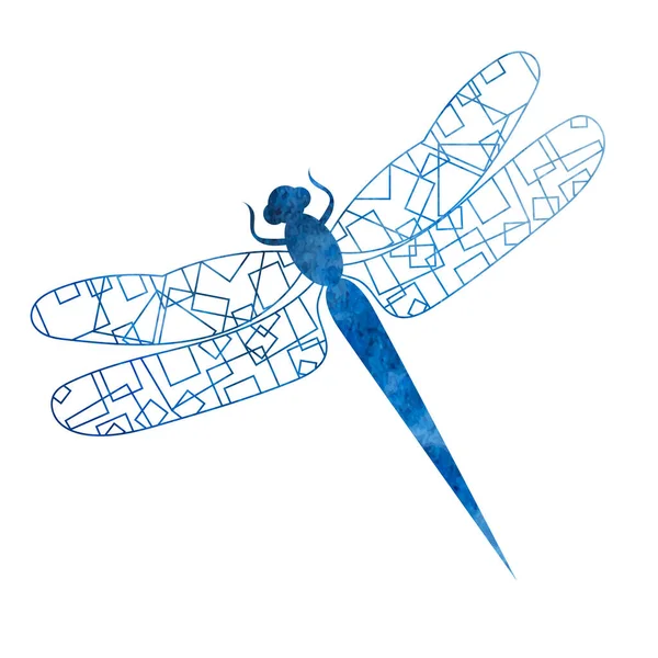 Dragonfly Blue Watercolor Silhouette Isolated Vector — стоковый вектор
