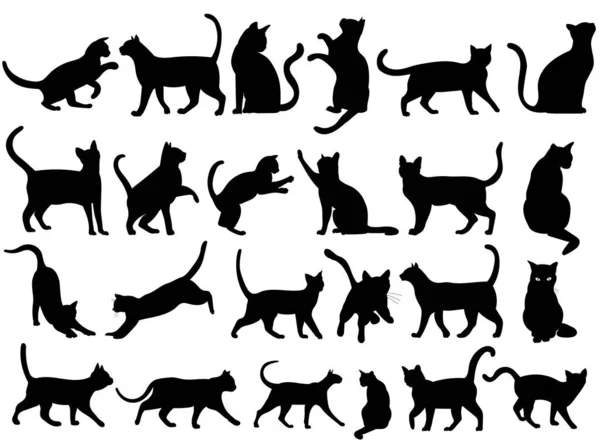 Cats Set Black Silhouette Isolated Vector — ストックベクタ