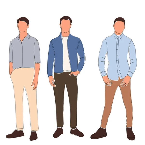 Sketch Men Stand Vector Isolated — Wektor stockowy