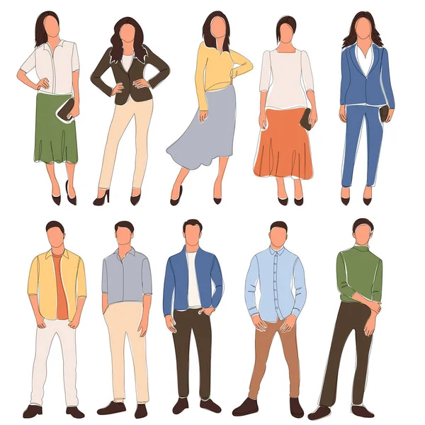 Sketch People Set Vector Isolé — Image vectorielle