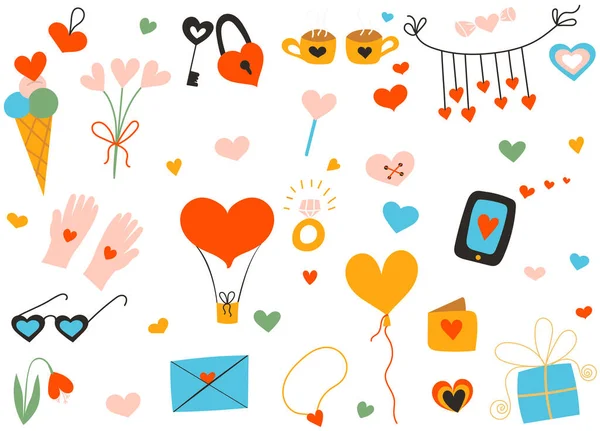 Doodle Design Many Different Objects Valentines Day Vector Set — Archivo Imágenes Vectoriales