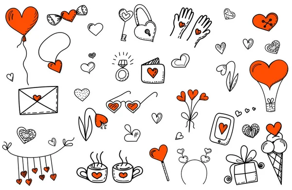 Doodle Design Many Different Objects Valentines Day Vector Set Vector — Archivo Imágenes Vectoriales