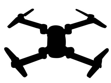 Kuadkopter siyah siluet, izole edilmiş, vektör