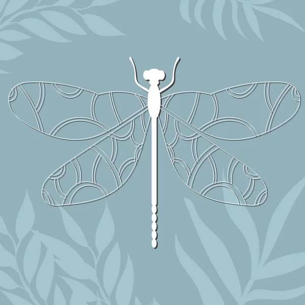 Dragonfly White Doodle Design Abstract Background — Vetor de Stock