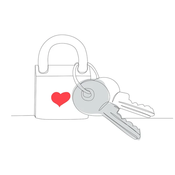 Keys Lock Drawing One Continuous Line — Stock vektor