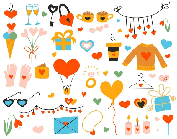 Valentine Day Doodle Design Variety Different Items Set — Archivo Imágenes Vectoriales
