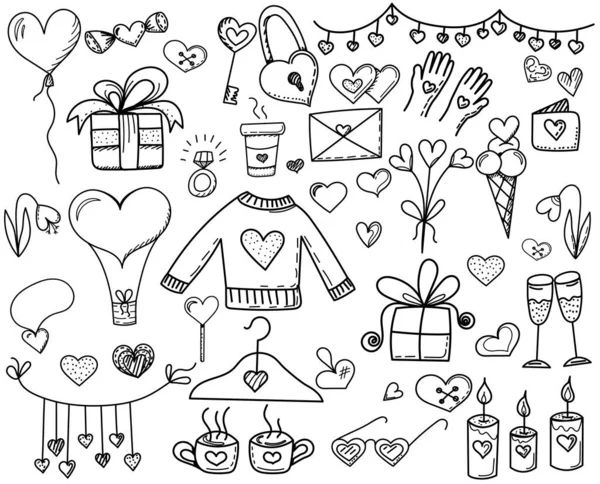 Valentine Day Doodle Design Variety Different Items Set Vector — Archivo Imágenes Vectoriales