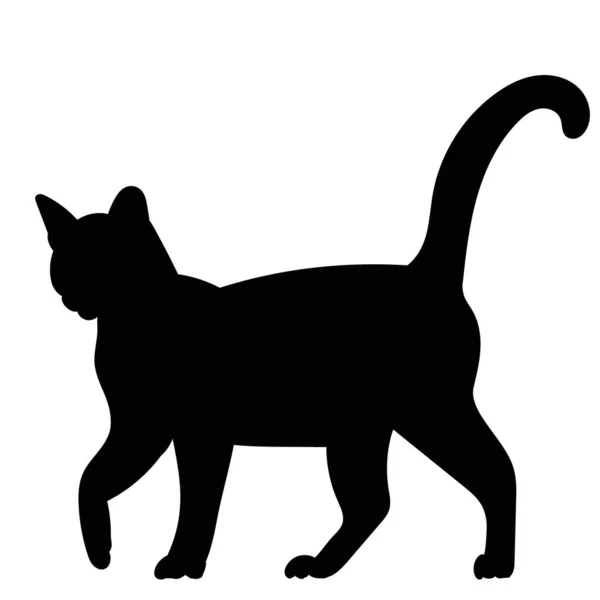 Cat Walking Black Silhouette Isolated Vector Icon — Stock Vector