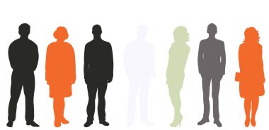 Erkekler ve kadınlar, insanlar siluet gibi duruyor, ikon izole edilmiş