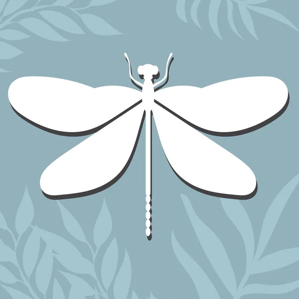 Dragonfly White Silhouette Icon Isolated Vector — Vetor de Stock