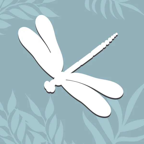 Dragonfly Flying White Silhouette Icon Isolated — Vetor de Stock