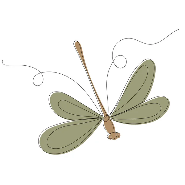 Літаючий Бабка Один Безперервний Малюнок Лінії Ізольований Вектор — стоковий вектор