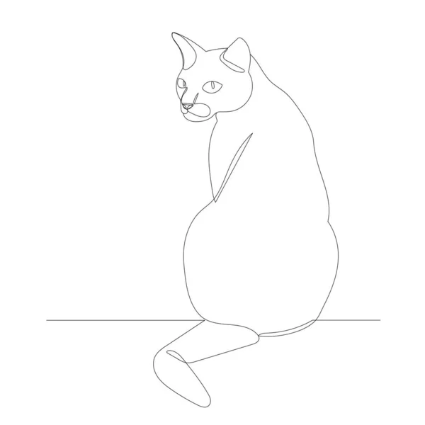 Cat Sitting Drawing One Continuous Line Isolated Vector — Stockový vektor