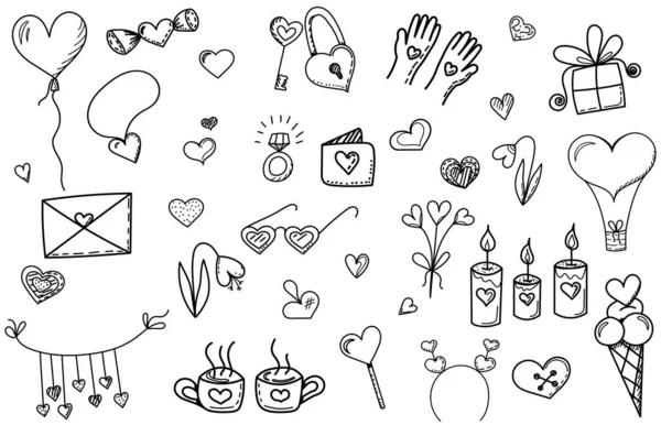 Valentine Day Doodle Design Many Different Items Isolated Vector — стоковый вектор