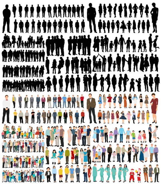 People Collection Silhouette Icon Isolated Vector — Archivo Imágenes Vectoriales