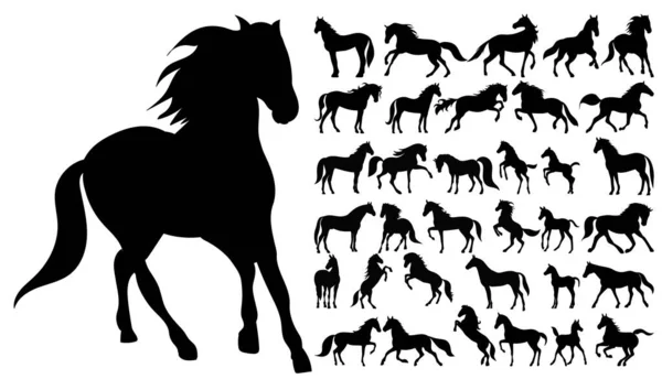 Horses Set Collection Isolated Vector — Vettoriale Stock